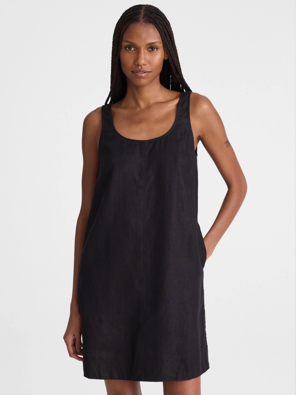 Madewell Scoopneck Linen Mini Shift Dress Black S